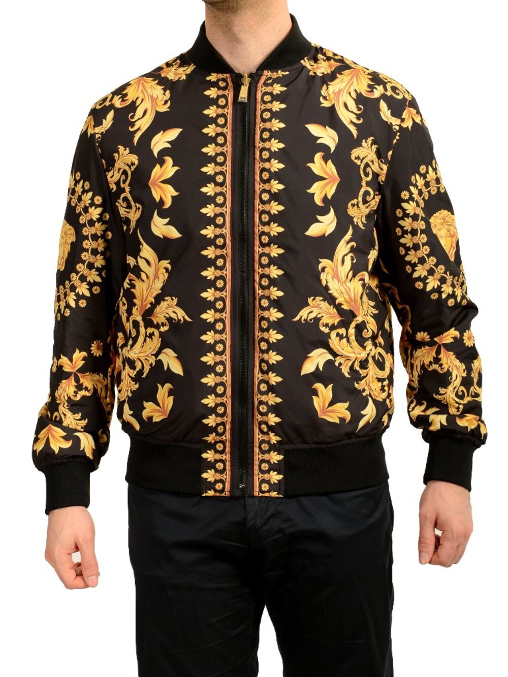 Versace Men's Gold Barocco Reversible Full Zip insulated Jacket US L IT 52